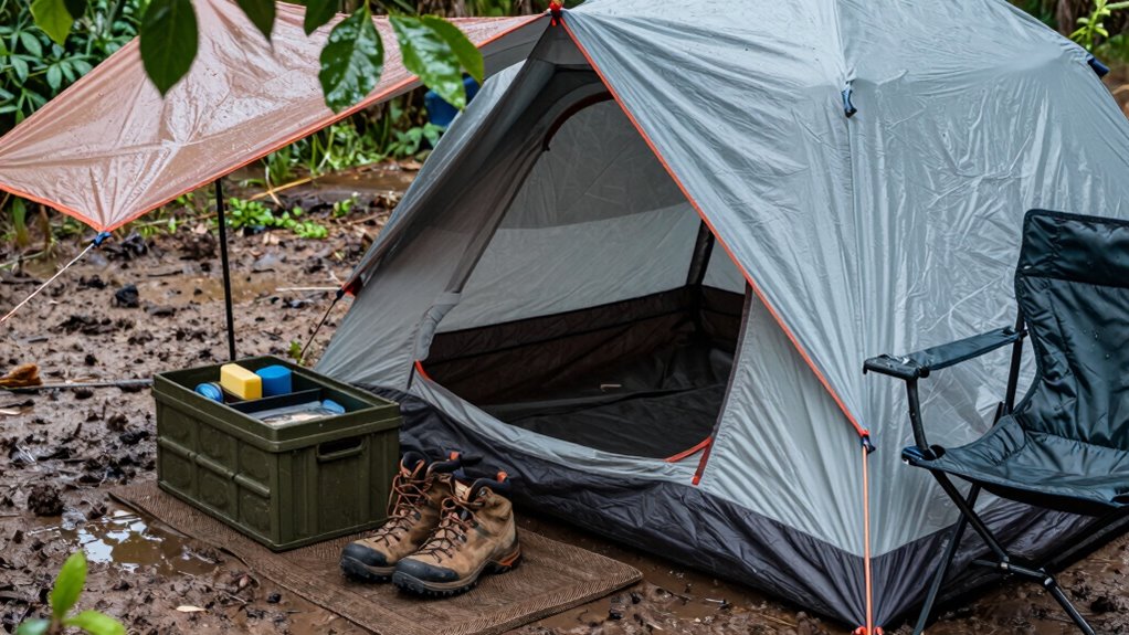 prepared for muddy camping conditions